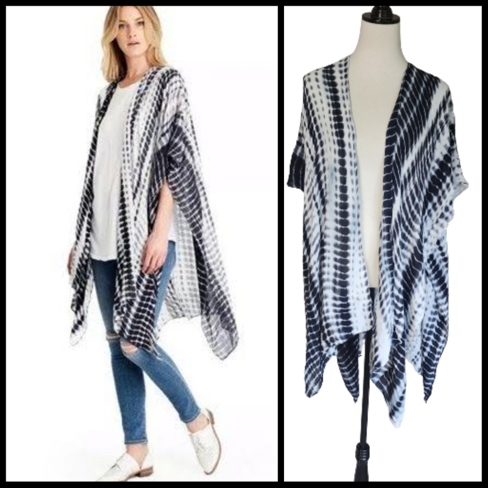 Michael Stars women's black and white tie dye sarong scarf shawl cover up ruana